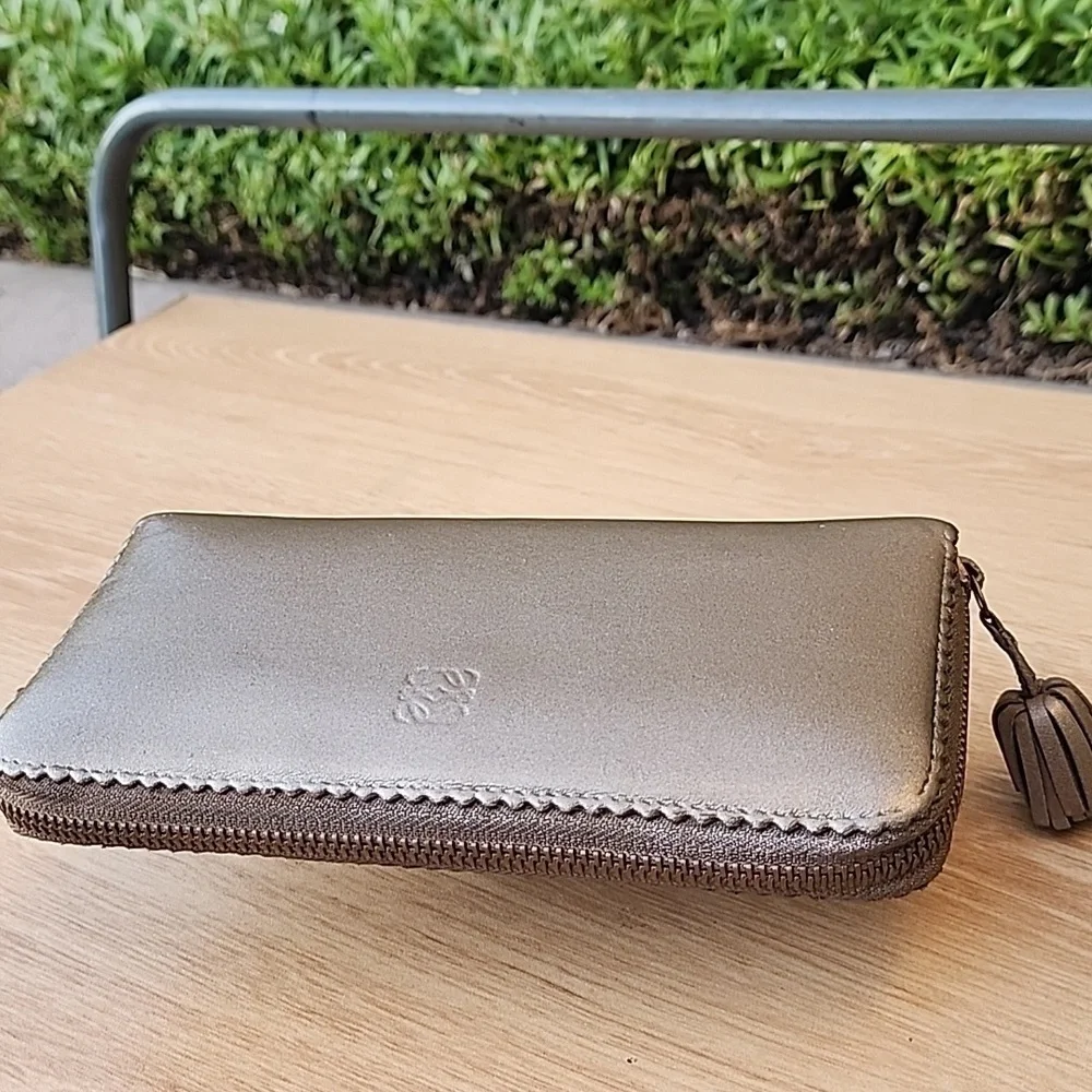 LOEWE Anagram Tassel Women's Long Wallet Champagne Gold Leather